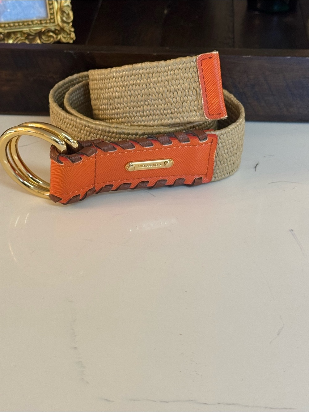 🧡🧡 MICHAEL KORS RAFFIA AND ORANGE LEATHER BELT!🧡🧡